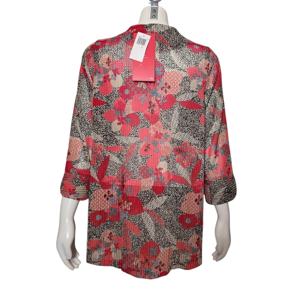 IC By Connie K Collection Jacket Red Floral Knitted Jacquard Kimono sz S - Picture 8 of 14